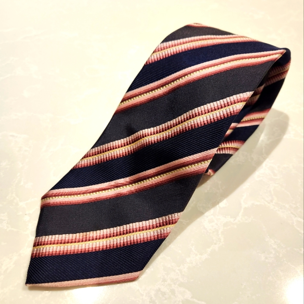 Beautiful PAL ZILERI 100% Silk Navy Blue / Pink Striped Neck Tie Made in Italy